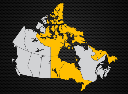 map of Canada, highlighting Ontario Manitoba, Nunavut, Newfoundland and Labrador provinces 